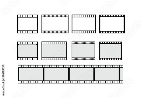Film Strip and Frame Silhouettes Set Isolated on Transparent Background