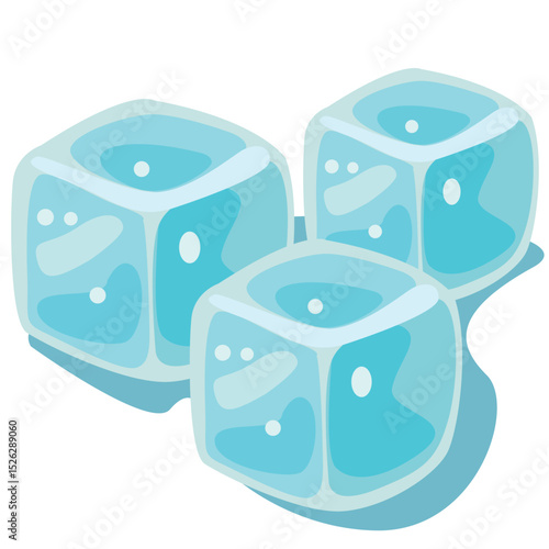 A set of squares made of ice. Vector drawing on a white background of three cubes of frozen water.