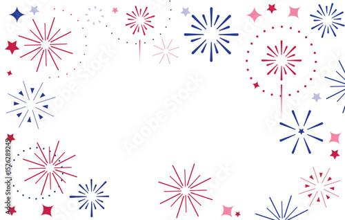 USA fireworks background, 4th July border, Independence Day. Frame of fireworks on the transparent background. 