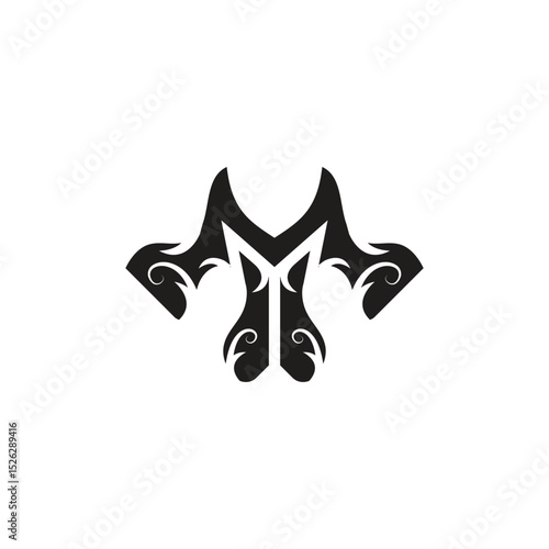 abstract dress with M letter and floral element design inside logo design illustration