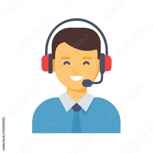 Smiling customer service representative assisting clients with inquiries while wearing a headset in a modern office setting