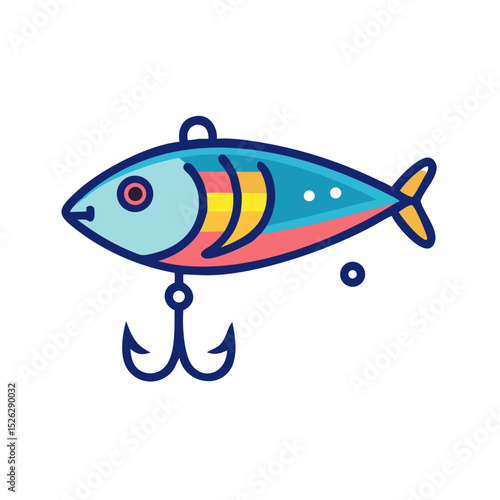 Colorful fish illustration with a fishing hook, suitable for various creative and recreational purposes