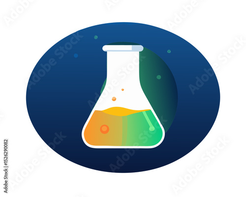 Colorful laboratory flask filled with liquid demonstrating a scientific experiment at night