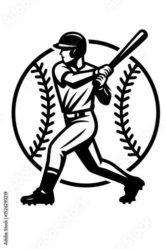 Baseball Player Hitting Ball Black SVG Vector Outline