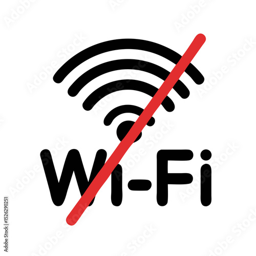 Illustration shows a wireless signal icon crossed out with a red line, symbolizing the absence of Wi-Fi