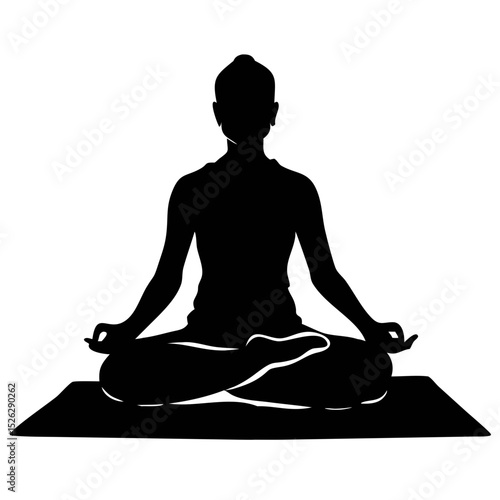 Silhouette of a person meditating in a serene indoor environment during the early morning hours