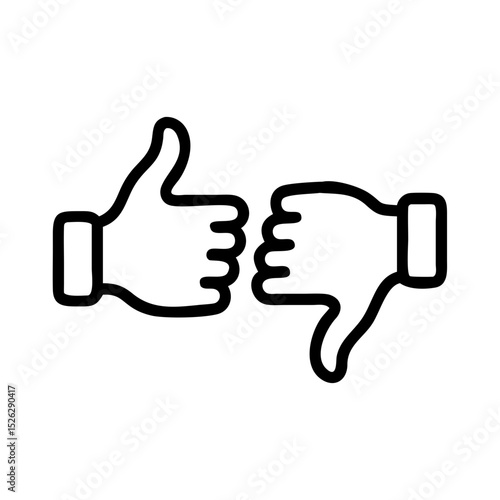 Thumbs up and thumbs down symbols representing approval and disapproval in a minimalistic design