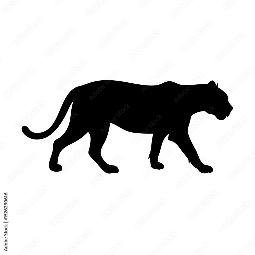 Powerful silhouette of a walking big cat in motion showcasing grace and strength in a minimalist design Powerful silhouette of a walking big cat in motion showcasing grace and strength in a minimalist design