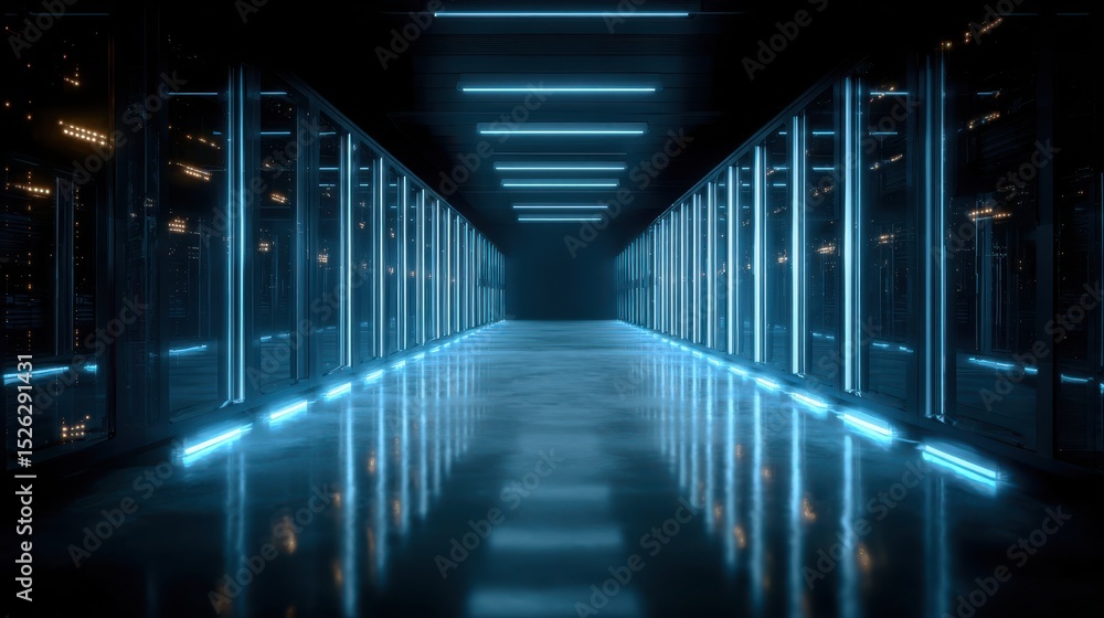 Obraz premium Futuristic Data Center Corridor