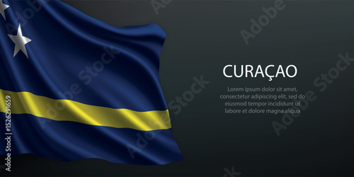 Curacao national flag waving on dark background