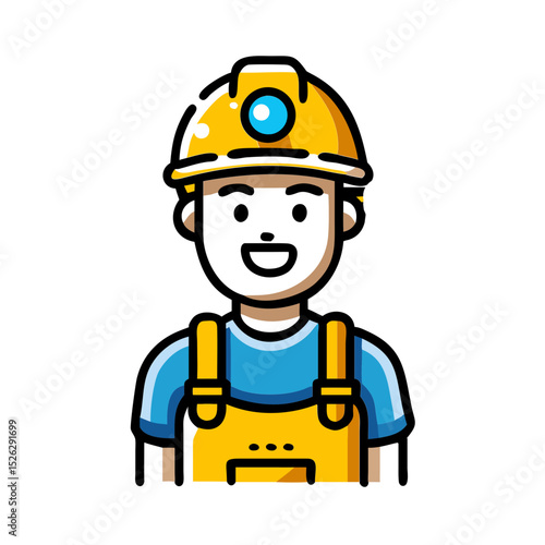 Construction worker wearing a yellow hard hat and blue shirt smiles warmly while standing on a job site
