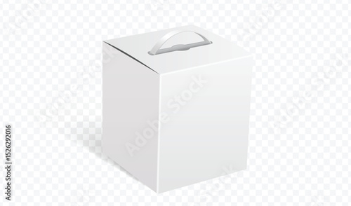 3d white gift packaging box with handle mockup for cake or food. Rectangle paperboard packaging container on transparent background for branding promote
