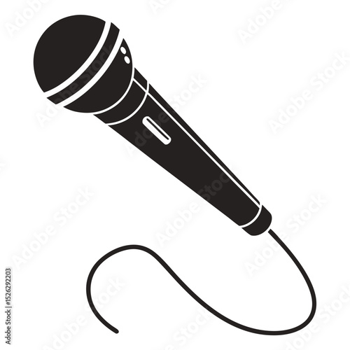 Classic Microphone with Cable in Black and White Silhouette Style