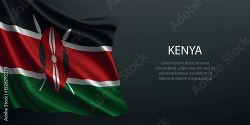 Kenya national flag waving on dark background