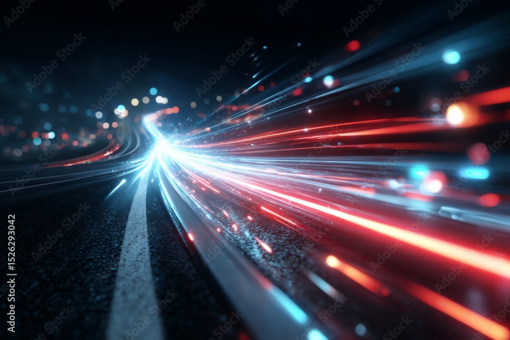 highway with light trails in a city, metaphor for connectivity speed highway with light trails in a city, metaphor for connectivity speed