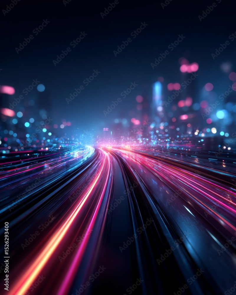 highway with light trails in a city, metaphor for connectivity speed highway with light trails in a city, metaphor for connectivity speed