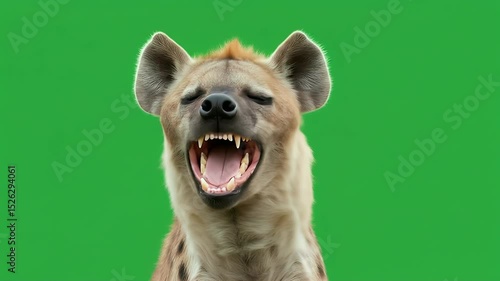 Hyena Portrait with Open Mouth on Green Screen