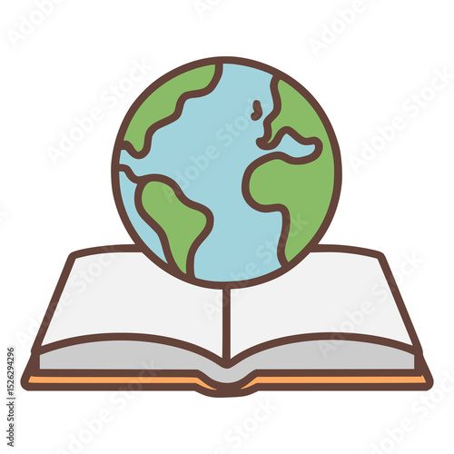 globe on a opened book flat color vector illustration template design