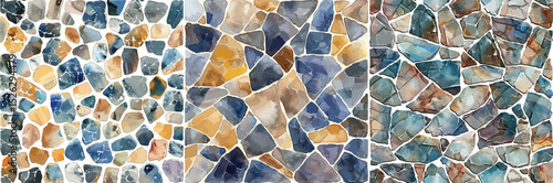 Stone Texture Vector Set: Colorful Cobblestone Seamless Patterns.