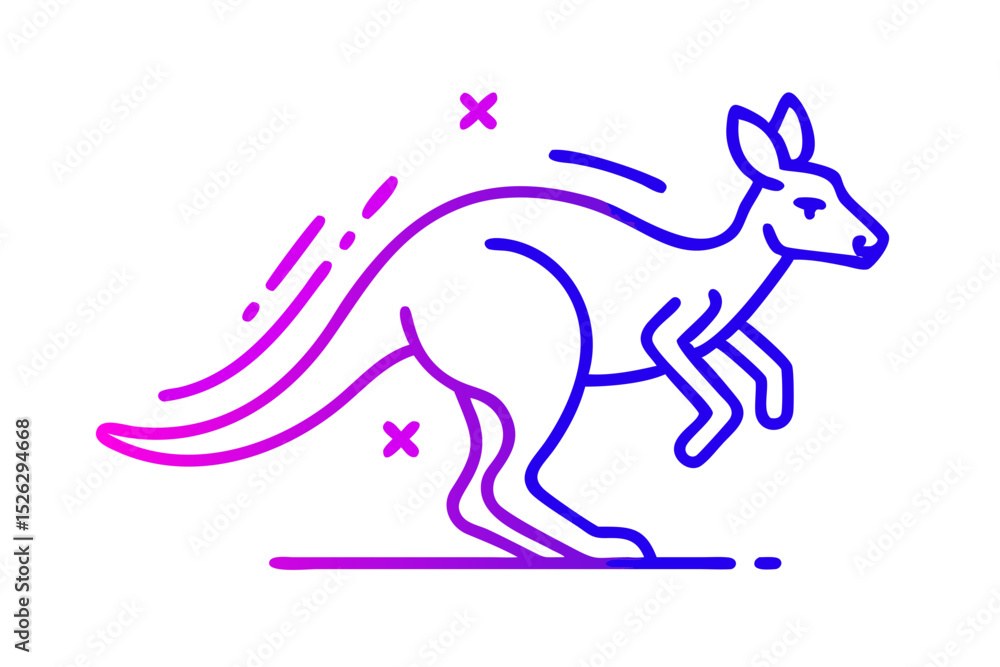 Fototapeta premium Kangaroo hopping in a stylized graphic design with vibrant colors on a white background