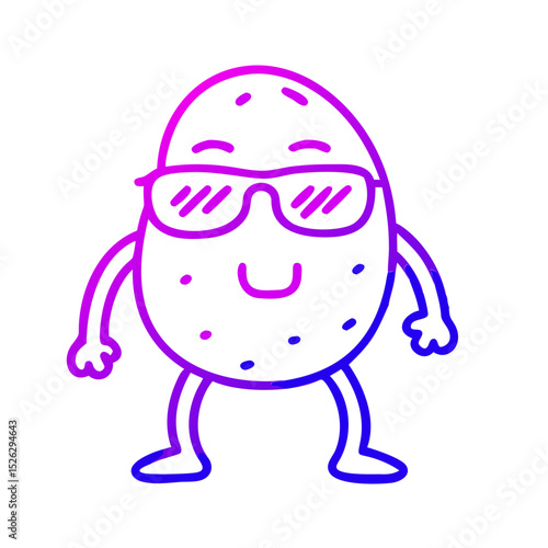 Creative cartoon potato character wearing sunglasses and showing a cool attitude in a colorful design
