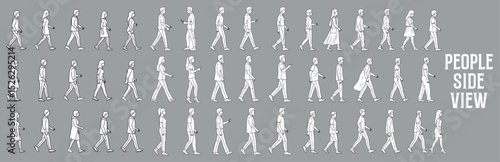 Side of view people architectural vector illustration