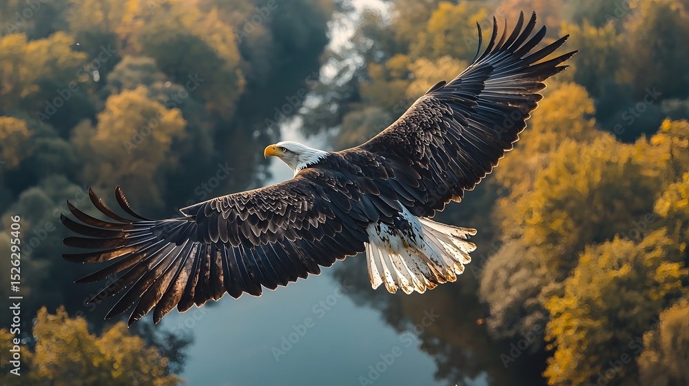 Fototapeta premium A majestic eagle soaring gracefully over the autumn landscape