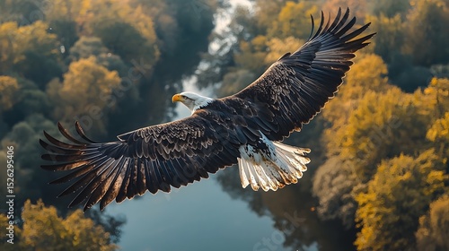 Wallpaper Mural A majestic eagle soaring gracefully over the autumn landscape Torontodigital.ca
