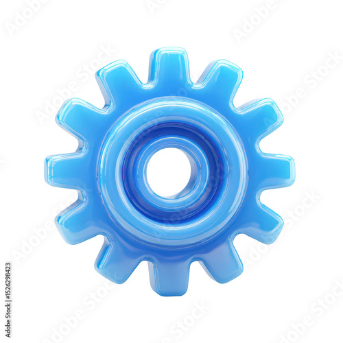 Shiny Blue Gear Mechanism Engineering Technology, isolated on transparent background, perfect cutout, PNG