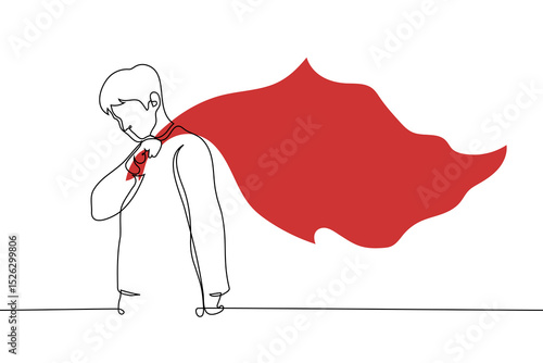 Billede på lærred man holding a corner of a big red flag waving behind him - one line art vector