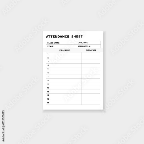 Form for tracking class attendance with spaces for student names and signatures, ensuring efficient record.