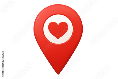 Free Download Location pin glowing bright red, featuring heart symbol, floating against transparent backdrop, ideal for romantic digital designs - GFXLoad