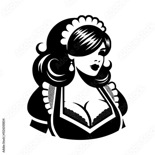 Retro Pin-Up Maid Illustration: Vintage Style Woman Portrait