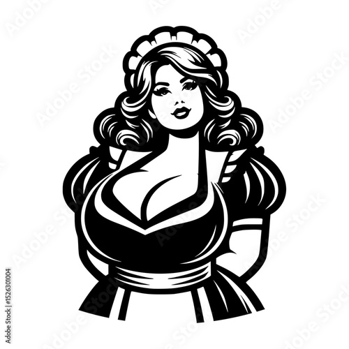 Vintage Pin-Up Maid: Curvaceous Woman in Retro Style Illustration