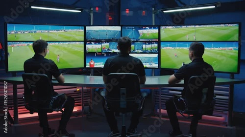 Referees in a VAR review room.