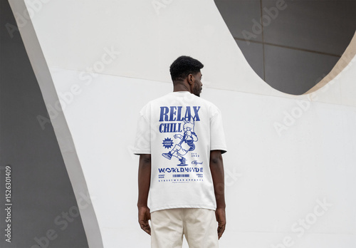 Mockup Of Man Dressed In Customizable T-Shirt, Rear View