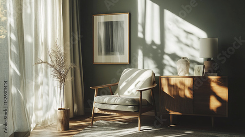 serene modern interior featuring cozy chair, natural light, and elegant decor