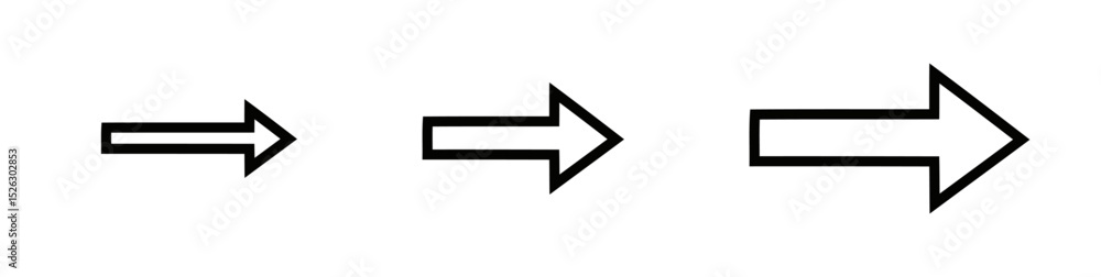 Three Black Outline Arrows Showing an Incremental Growth Sequence on White Background Three Black Outline Arrows Showing an Incremental Growth Sequence on White Background