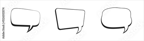 Three Blank Speech Bubbles with Dark Outline for Graphic Design