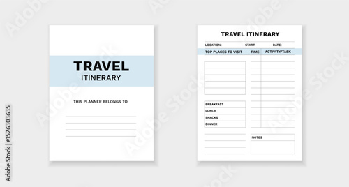Travel itinerary for organizing trips effectively. includes sections for locations, tasks, and notes.