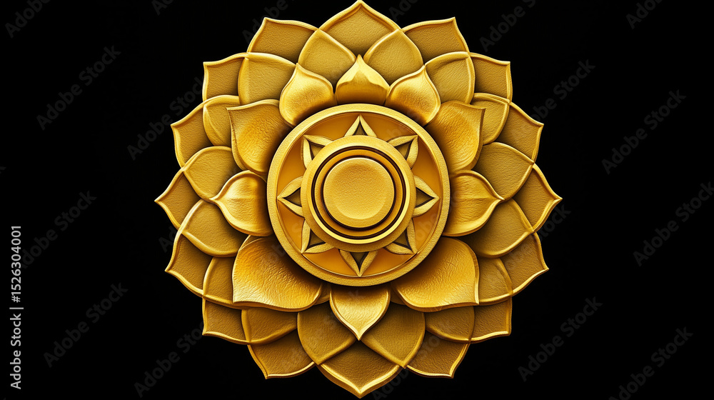 Obraz premium yellow solar plexus manipura chakra third chakra out of seven. yellow chakra symbol isolated on black background