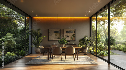 Wallpaper Mural cozy dining area with modern decor and indoor plants, surrounded by nature beauty Torontodigital.ca