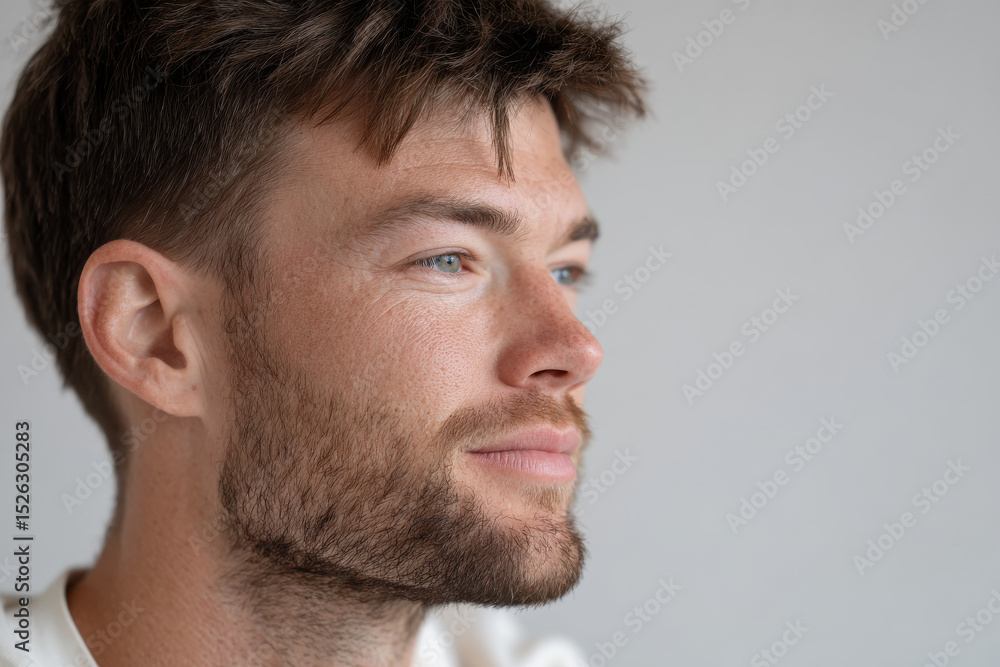 Obraz premium portrait of software engineer deeply focused on work at computer captured from right side of frame