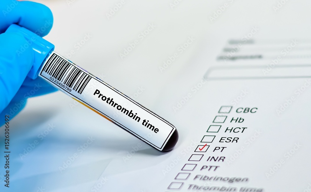 Obraz premium Blood sample tube and paper order request for prothrombin time.