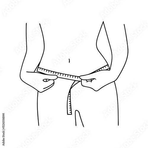 Person measuring waistline with tape measure line drawing illustration