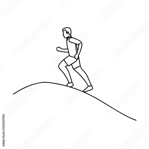 Man running up hill line drawing simple illustration