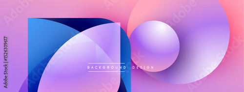 Abstract shapes blend pink, purple, blue hues. Modern design features overlapping forms, gradient effects, text reads background design.