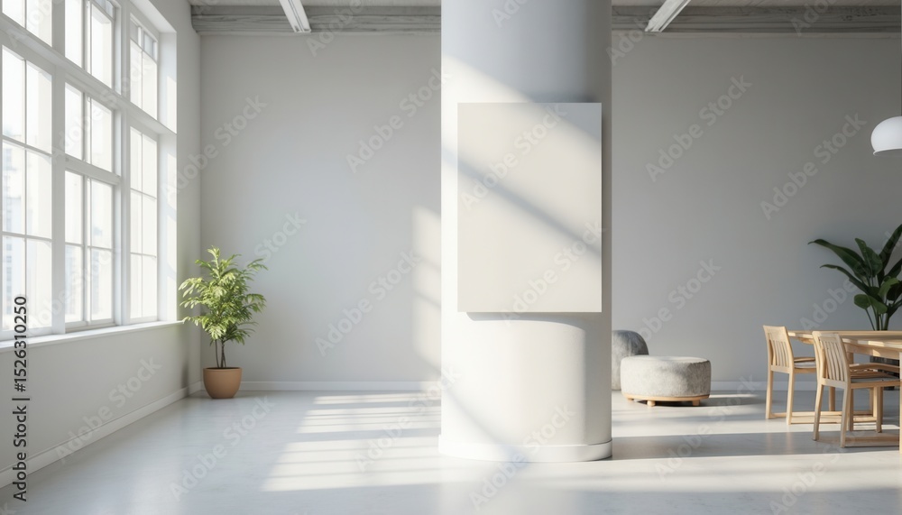 Fototapeta premium Bright Minimalist Loft Interior With Natural Light