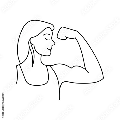 Strong Woman, Flexing Bicep, Line Art, Female Empowerment, Fitness, Strength, Power, Health, Wellnes