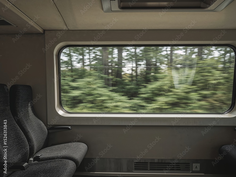 Fototapeta premium Train Ride Through the Countryside. A Glimpse of Nature in Motion from the Window.
